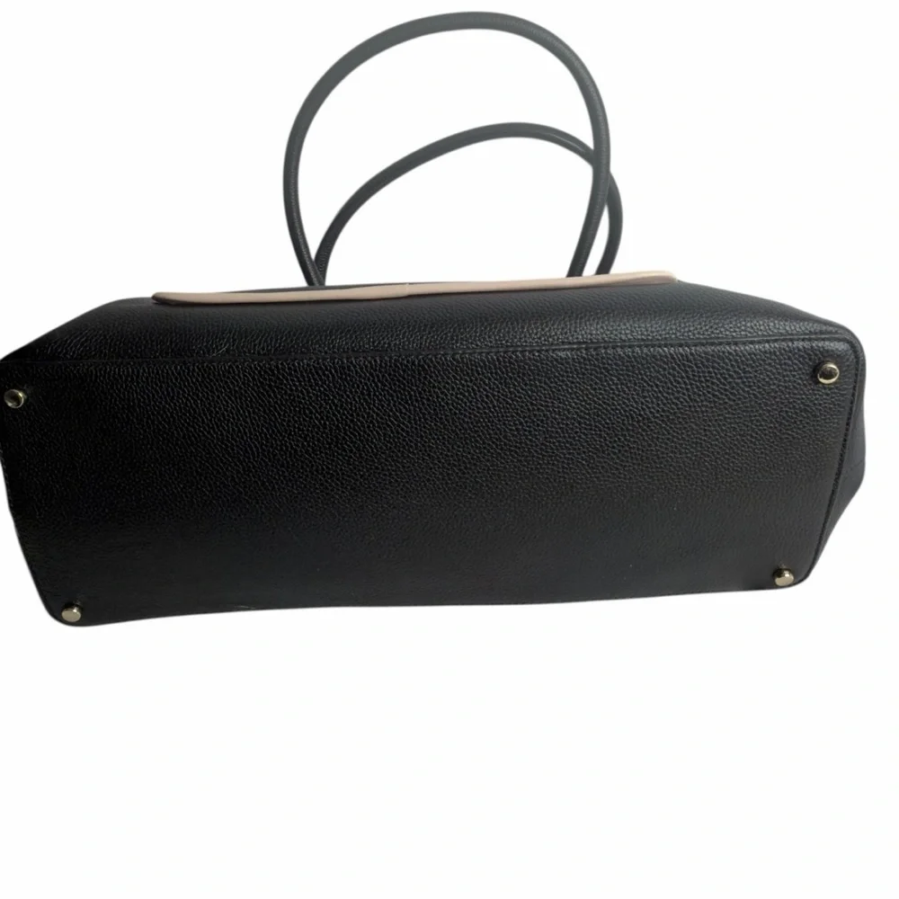 Kate Spade Evangeline Leather Tote Bag Black with Cream Trim and Tassel